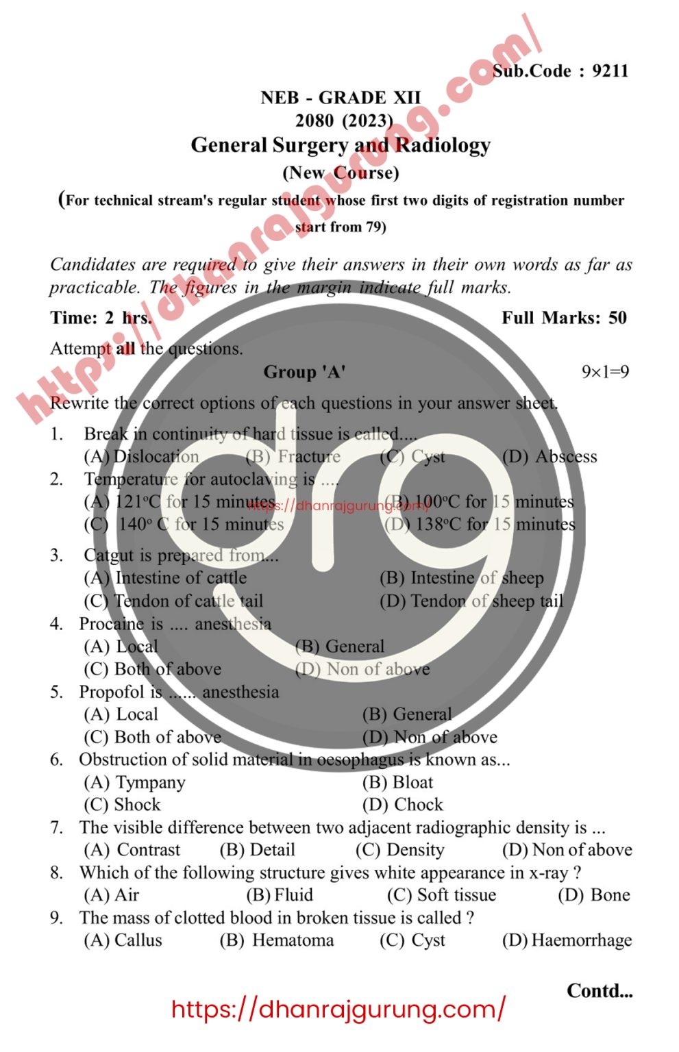 General Surgery and Radiology NEB Class 12 Question Paper 20802023